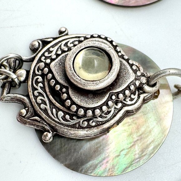 Bohemian Dangle Earrings Mother-Of-Pearl Silver-Tone Unique 2" - Picture 8 of 9